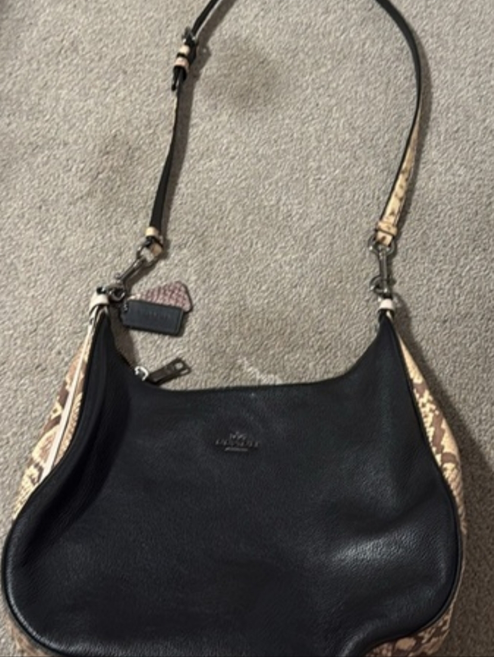Coach Black Leather Shoulder Bag with Snake-Print Trim And Wallet - Picture 6 of 15